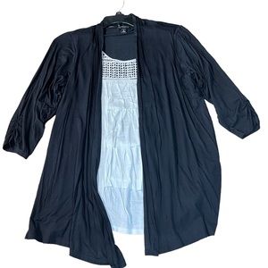 I.N. Studio Woman Black White Layered Cardigan Crochet Tiered Tank Set 1X Plus